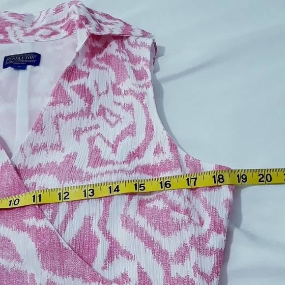 Pendleton Cotton Midi Dress Pink on White Sleeveless Wrap Lined Size 8 - Picture 14 of 16